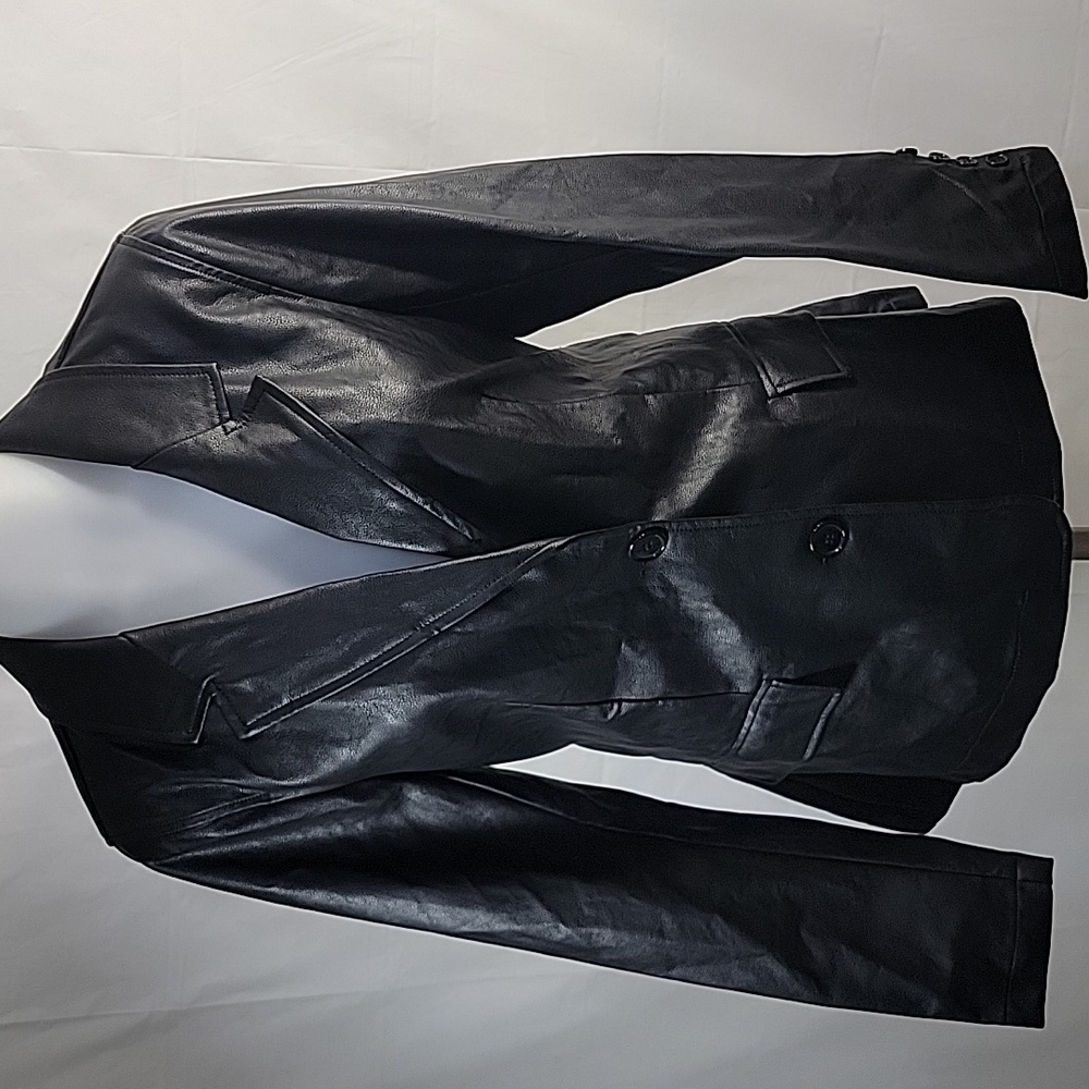 Neon Rose Black Belted Blazer in Faux Leather  Size small